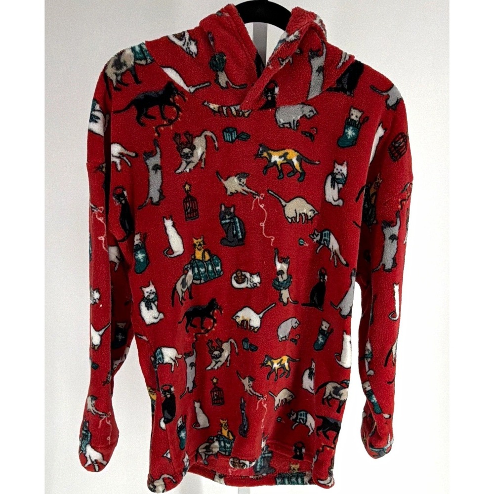 Vera Bradley Women's Red Cat All-Over Print Fleece Pullover Hoodie Size M